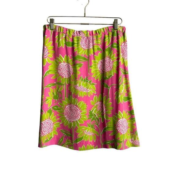 Lilly Pulitzer Silk Daisy Pencil Skirt Women's 8 Pink Green Spring Floral - Picture 2 of 4